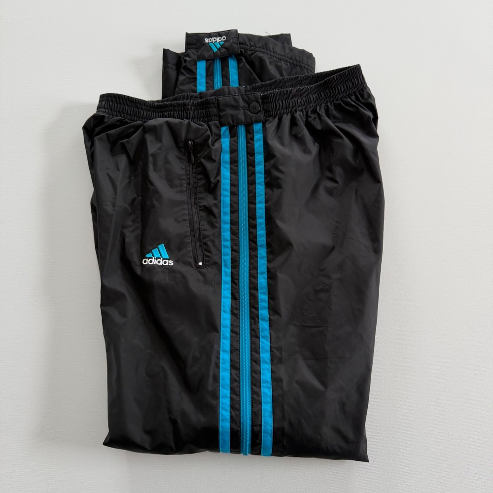 Vintage Adidas Full Zip Track Pants Mens L  Black Blue Windbreaker Mesh Y2K 00s